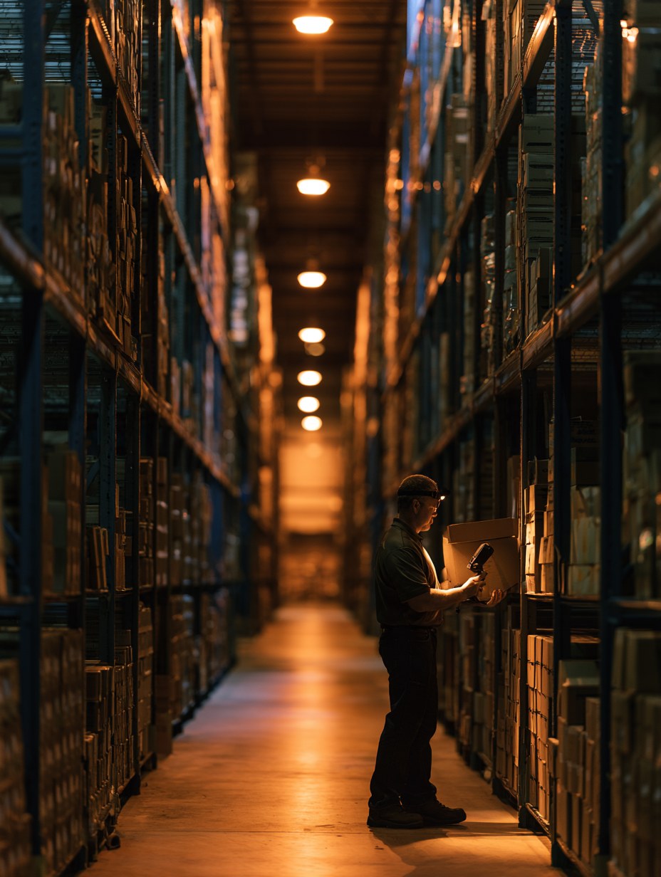 Photo: a warehouse aisle with racking