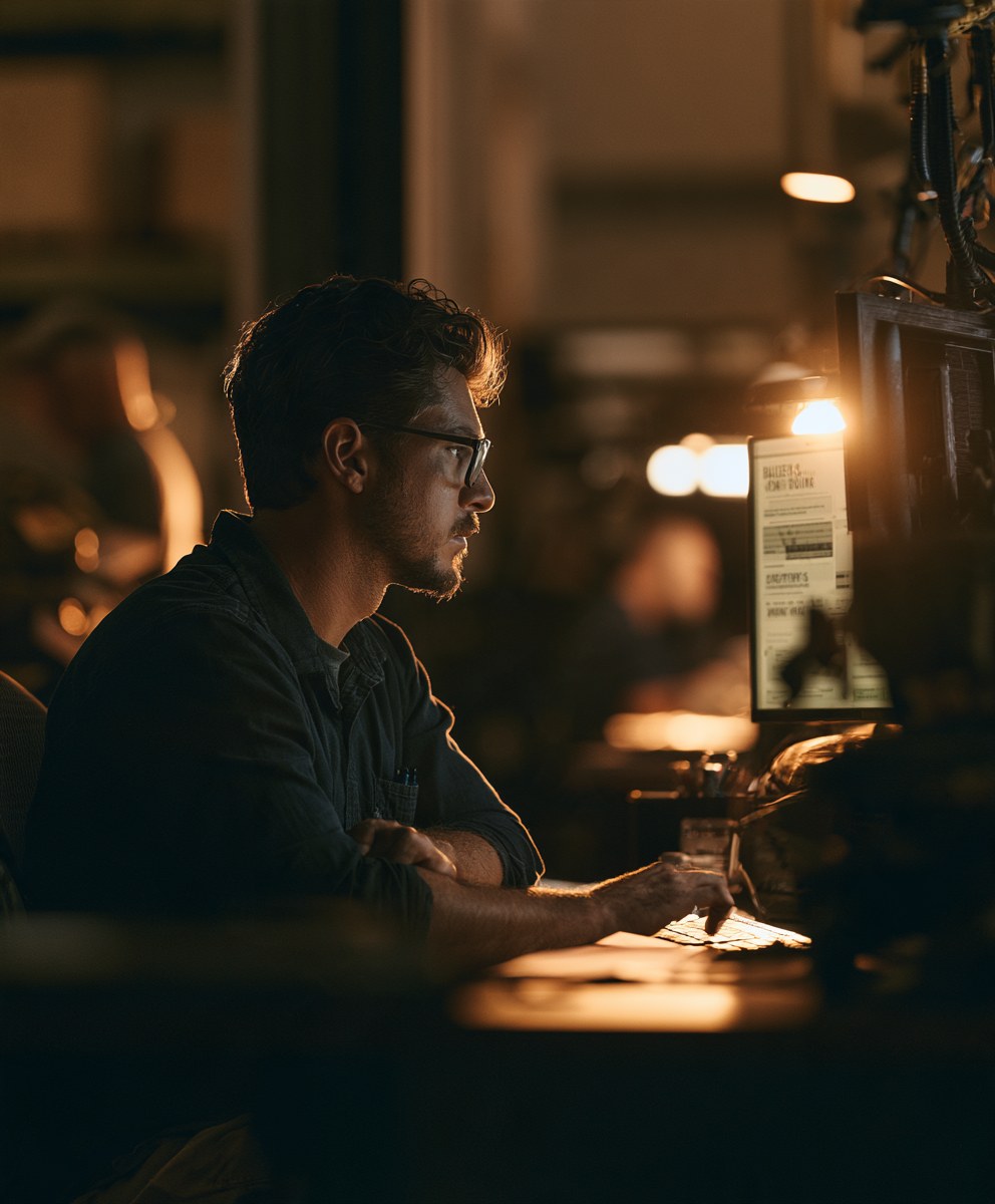 Photo: technician helping a client at their workstation